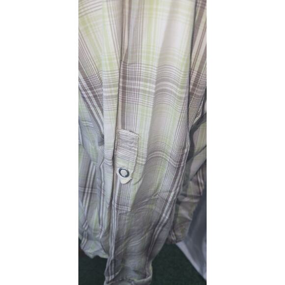 The North Face A5 Series Womens Med Green Brown Plaid Metal Snap Button Up Shirt - Picture 5 of 9